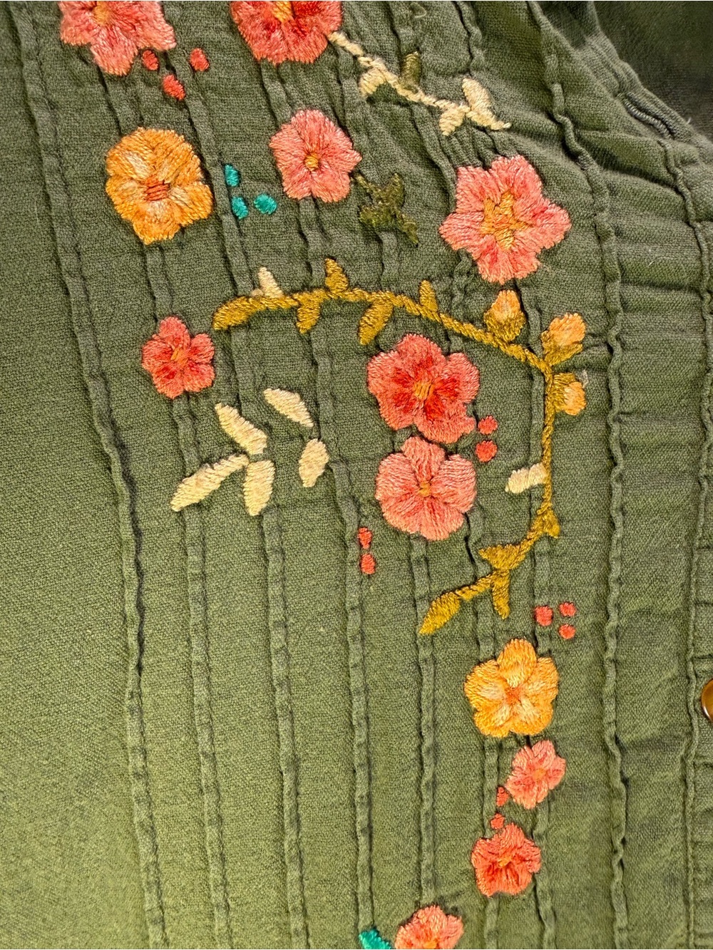 Embroidered Olive Green Women's Tunic Top - Picture 2 of 4
